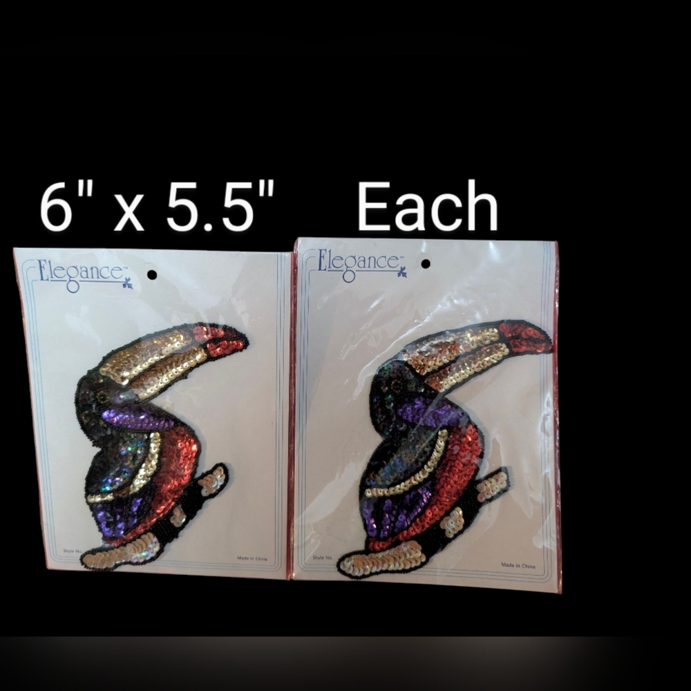 Vintage Elegance Sequin Toucan Appliques. Lot Of 2